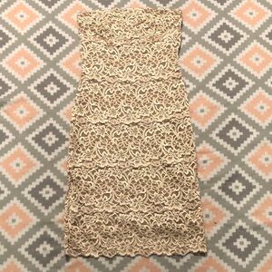 White House Black Market Beige Lace Strapless Dress Size Small